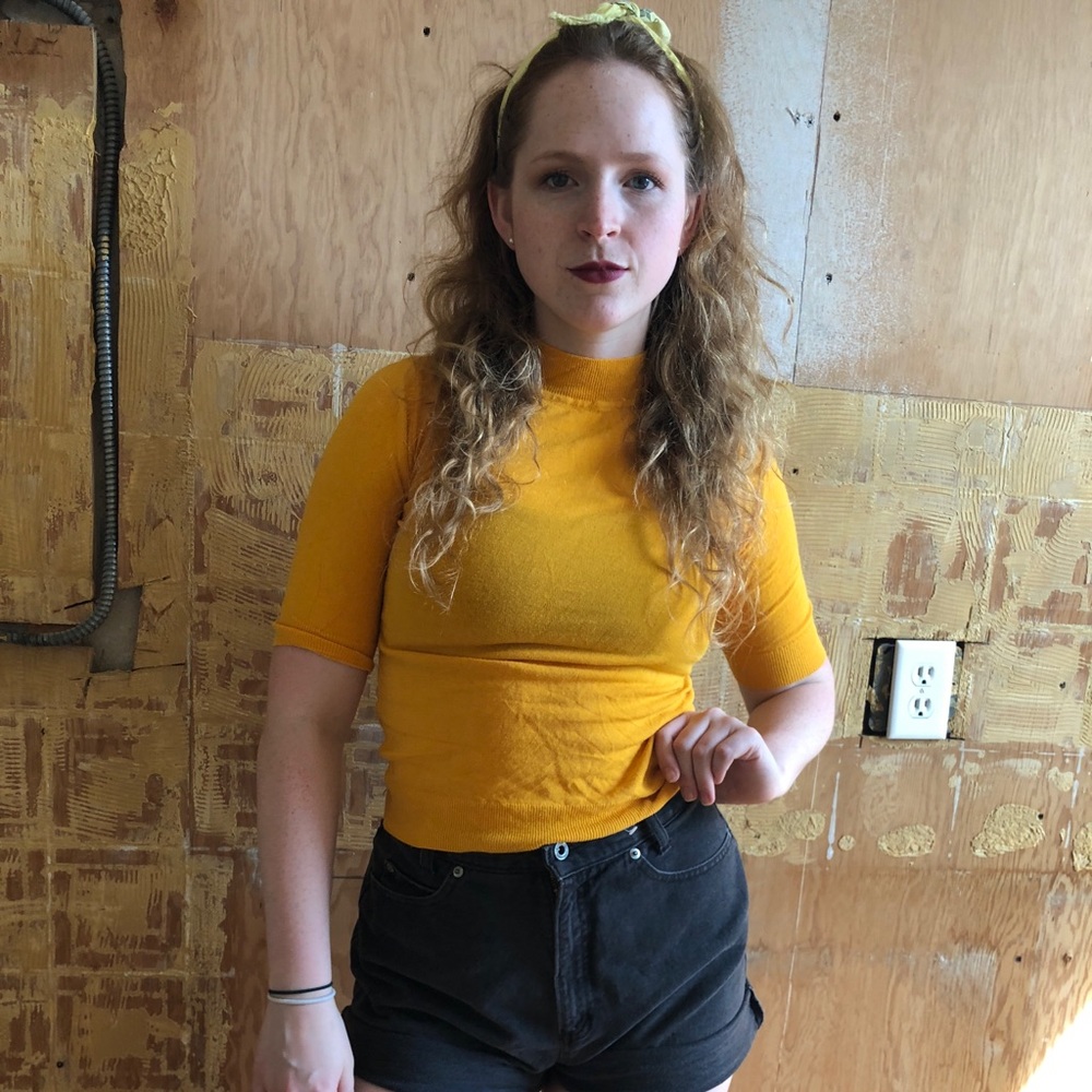 Yellow mock neck knit top